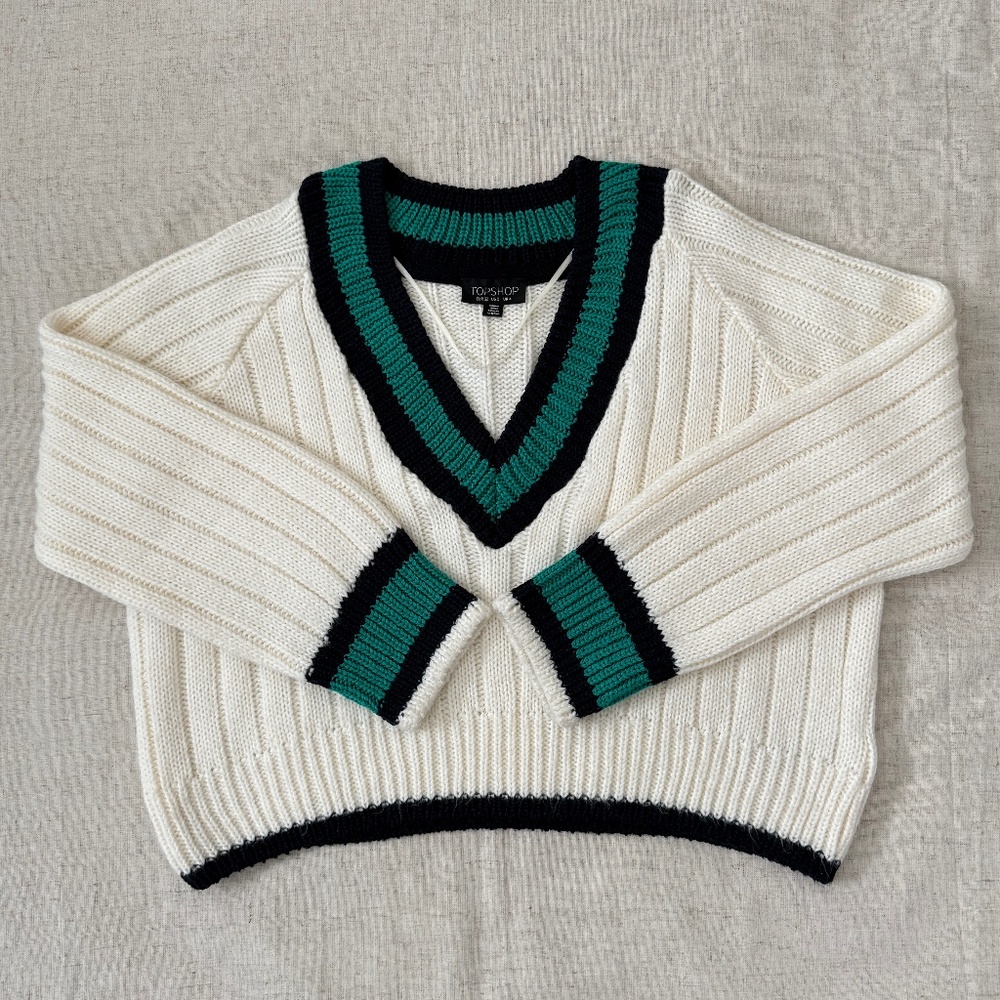 Topshop V-Neck Cable-Knit Cricket Sweater | Size 0